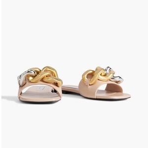 STELLA MCCARTNEY Chain-embellished Faux Leather Slides In Neutral